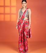 Red  floral printed crepe saree