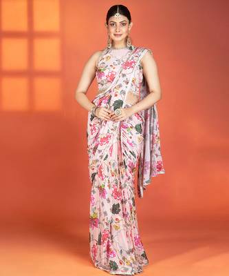 Multicolor floral printed crepe saree 1