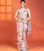 Multicolor floral printed crepe saree