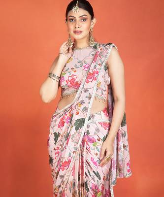 Multicolor floral printed crepe saree 2