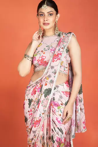 Multicolor floral printed crepe saree
