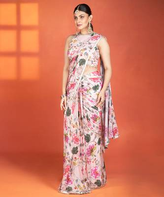 Multicolor floral printed crepe saree 4