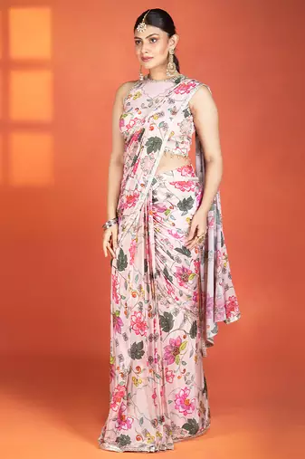 Multicolor floral printed crepe saree