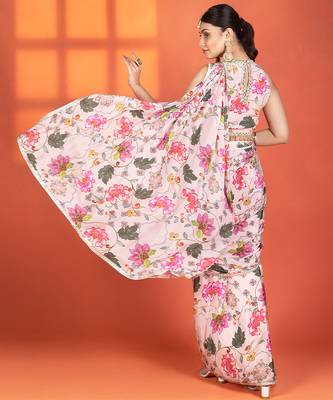 Multicolor floral printed crepe saree 5