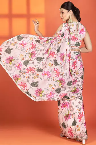 Multicolor floral printed crepe saree
