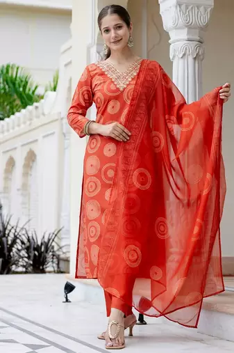 Women's Gorgeous Rayon Embroidery Straight Kurta with Pant And Dupatta Set