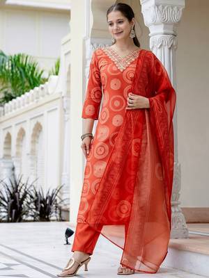 Women's Gorgeous Rayon Embroidery Straight Kurta with Pant And Dupatta Set 5