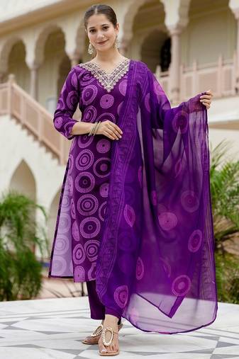 Women's Gorgeous Rayon Embroidery Straight Kurta with Pant And Dupatta Set