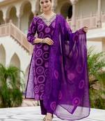 Women's Gorgeous Rayon Embroidery Straight Kurta with Pant And Dupatta Set