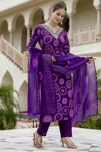 Women's Gorgeous Rayon Embroidery Straight Kurta with Pant And Dupatta Set