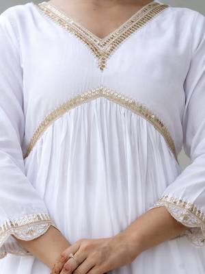 Women's Gorgeous Embroidery Chandrei Fabric Straight Kurta, Pant and Dupatta Set 2