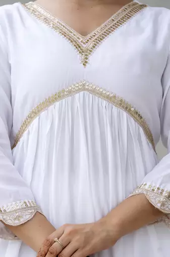 Women's Gorgeous Embroidery Chandrei Fabric Straight Kurta, Pant and Dupatta Set