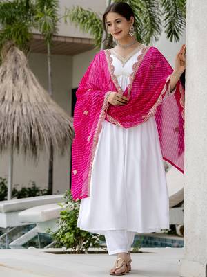 Women's Gorgeous Embroidery Chandrei Fabric Straight Kurta, Pant and Dupatta Set 3
