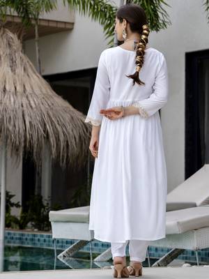 Women's Gorgeous Embroidery Chandrei Fabric Straight Kurta, Pant and Dupatta Set 4
