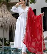 Women's Gorgeous Embroidery Chandrei Fabric Straight Kurta, Pant and Dupatta Set