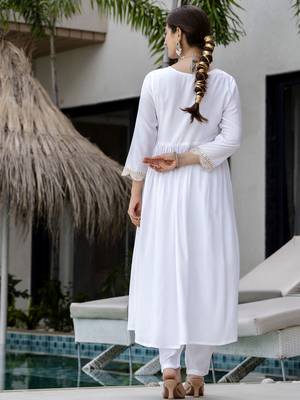 Women's Gorgeous Embroidery Chandrei Fabric Straight Kurta, Pant and Dupatta Set 4