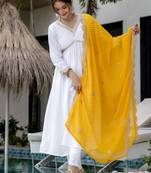 Women's Gorgeous Embroidery Chandrei Fabric Straight Kurta, Pant and Dupatta Set