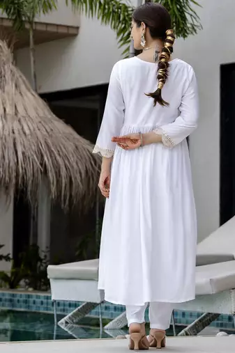 Women's Gorgeous Embroidery Chandrei Fabric Straight Kurta, Pant and Dupatta Set
