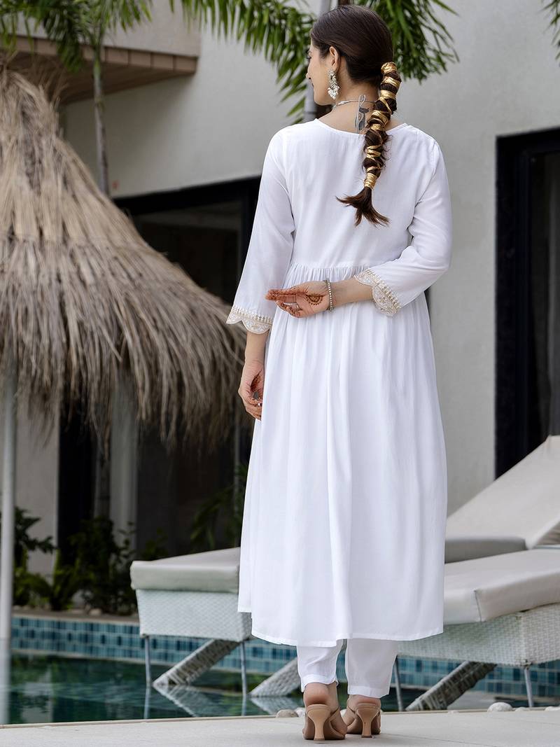 Women's Gorgeous Embroidery Chandrei Fabric Straight Kurta, Pant and Dupatta Set