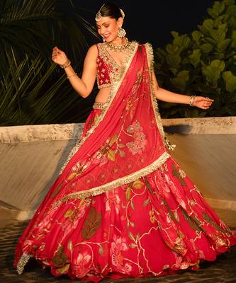 Red embroidered organza Lehenga 4
