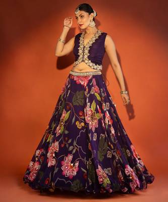 Purple embroidered organza Lehenga 1