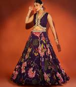 Purple embroidered organza Lehenga