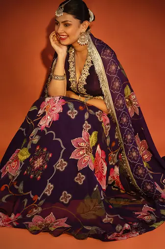 Purple embroidered organza Lehenga