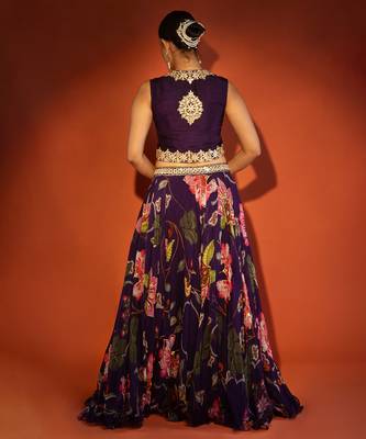 Purple embroidered organza Lehenga 4