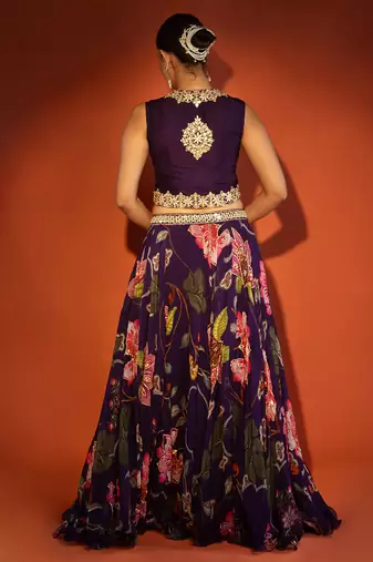 Purple embroidered organza Lehenga