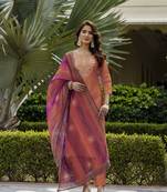 Women Gorgeous Embroidery Rayon Fabric with Straight Kurta, Pant and Dupatta Set