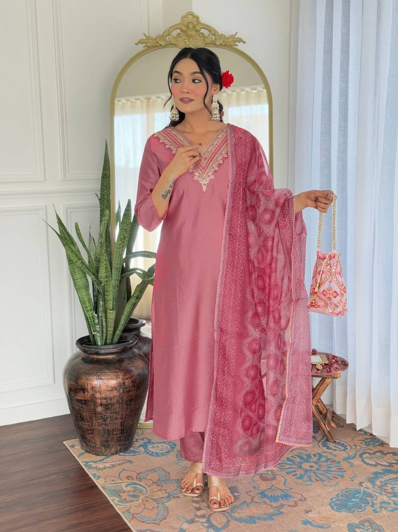 Women Beautiful Embroidery Rayon Fabric with Straight Kurta, Pant and Dupatta Set