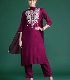 Women Beautiful Embroidery Viscose Chanderi Fabric with Straight Kurta, Pant and Dupatta Set
