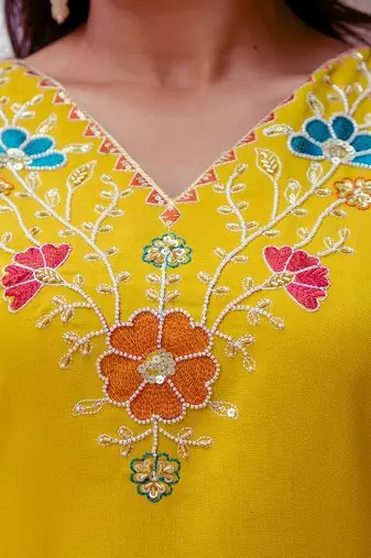 Women's Gorgeous Embroidery work Viscose Gadhwal Fabric Straight Kurta, Pant and Dupatta Set
