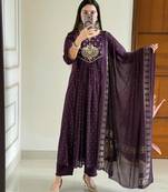 Wine printed kurta pant dupatta set