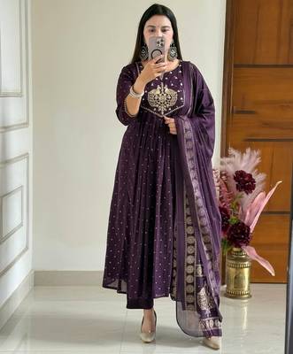 Wine printed kurta pant dupatta set 2