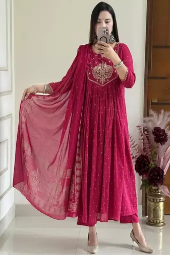 Pink printed kurta pant dupatta set