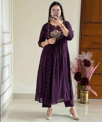 Wine printed kurta pant dupatta set 3
