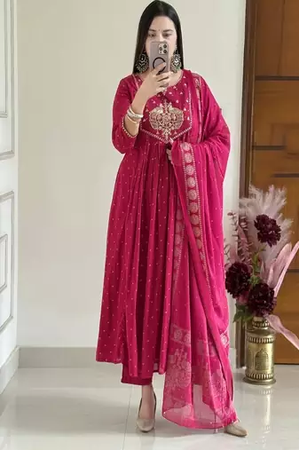 Pink printed kurta pant dupatta set