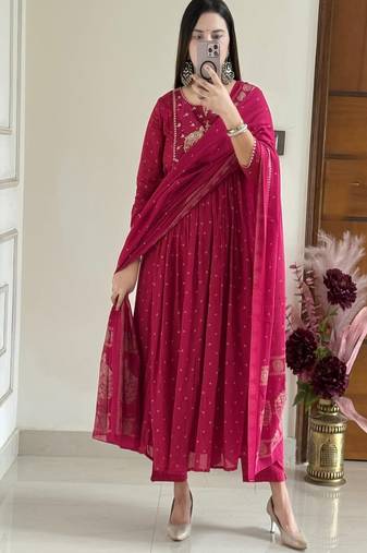 Pink printed kurta pant dupatta set