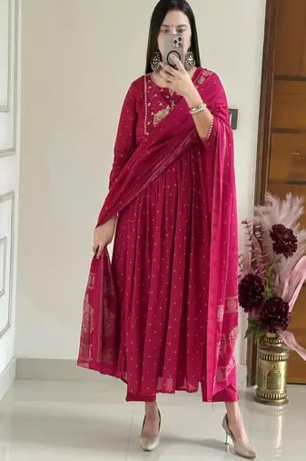 Pink printed kurta pant dupatta set