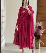 Pink printed kurta pant dupatta set