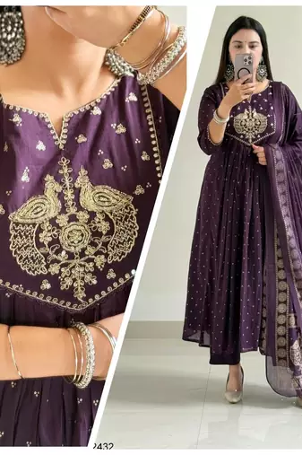 Wine printed kurta pant dupatta set