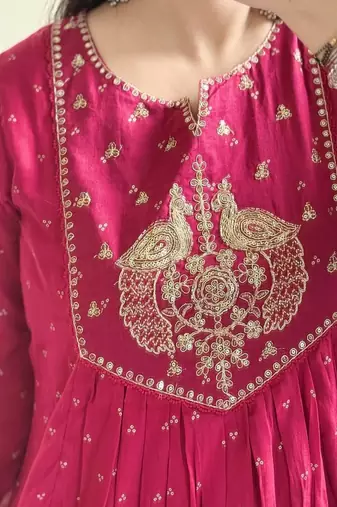 Pink printed kurta pant dupatta set