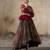 Wine embroidered organza jacket with multicolour skirt