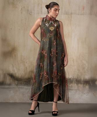 Olive embroidered net dress 1