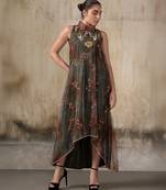 Olive embroidered net dress