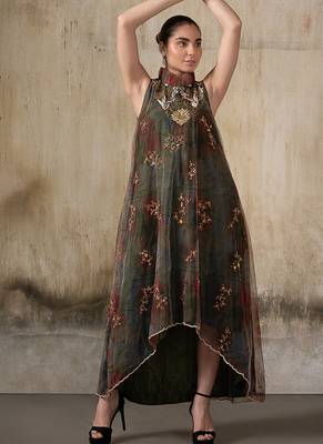 Olive embroidered net dress 2