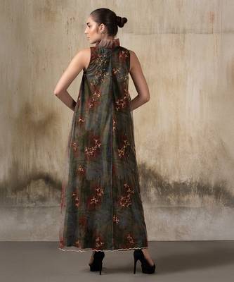 Olive embroidered net dress 3
