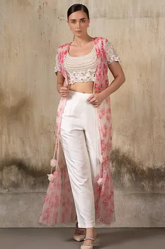Ivory embroidered co ord set with cape