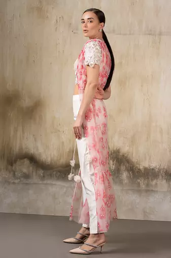 Ivory embroidered co ord set with cape